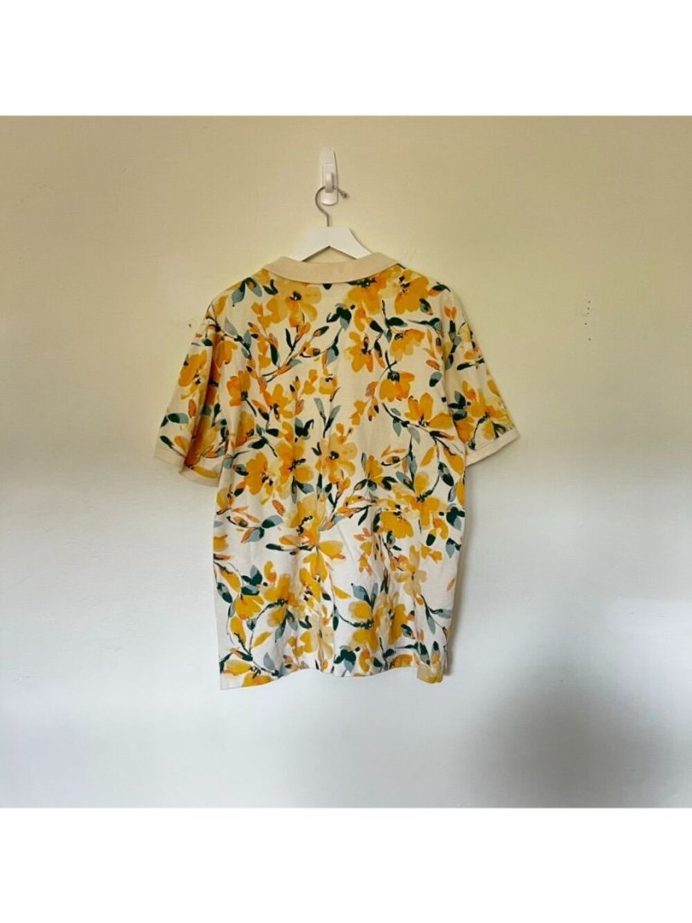 Gap Yellow Floral All Over Polo Shirt Mens Large Short Sleeve Tropical Vacation - Picture 5 of 12